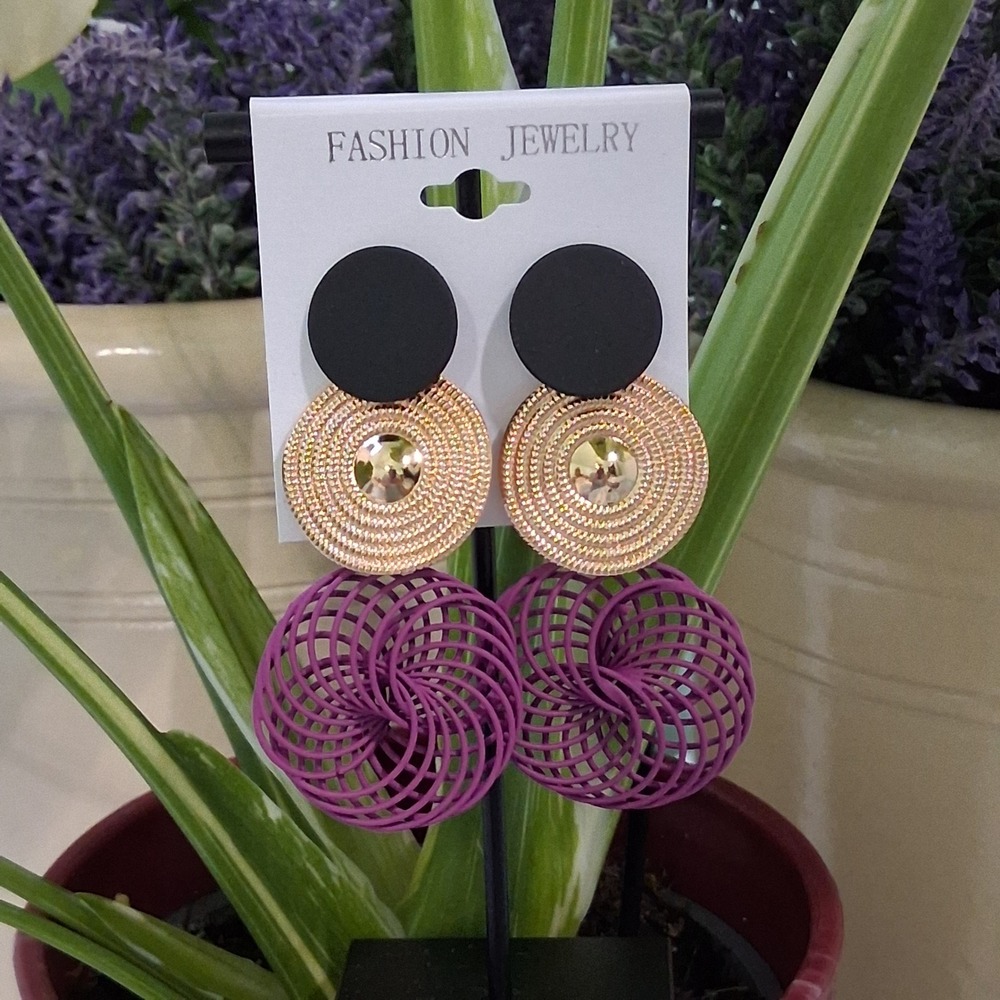 Purple Spiral Tiered Dangle City Girl Earrings OSFM